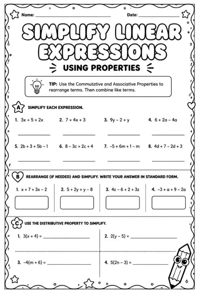 Simplify linear expressions using properties