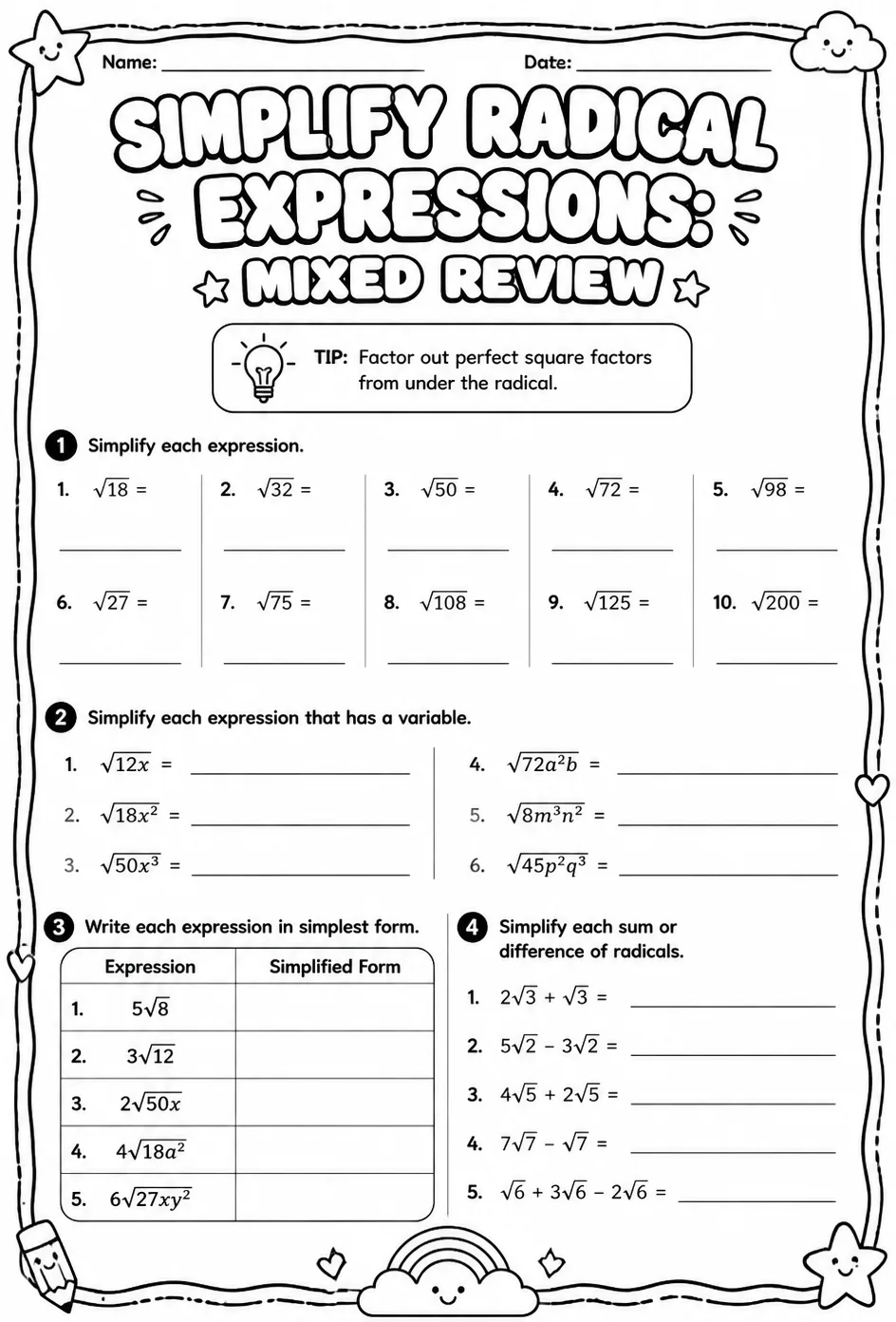 Simplify radical expressions: mixed review