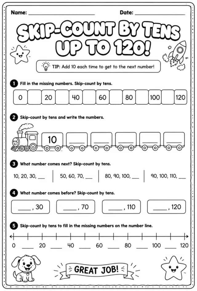 Skip-count by tens - up to 120