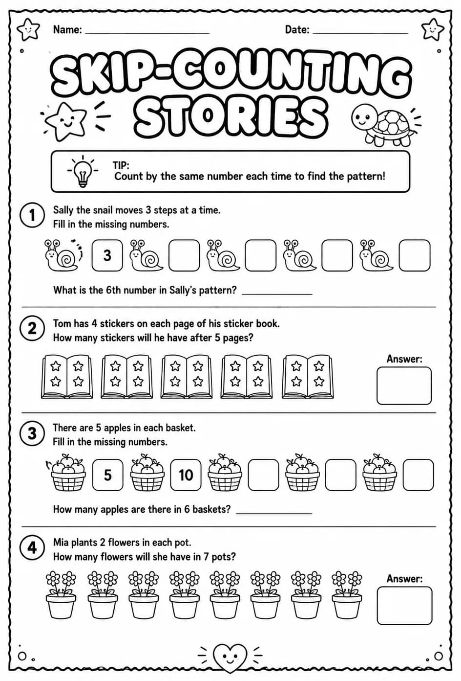 Skip-counting stories — free printable Grade 2 math worksheet