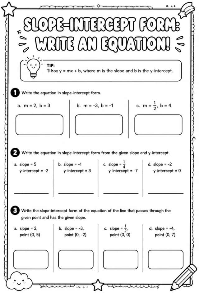 Slope-intercept form: write an equation
