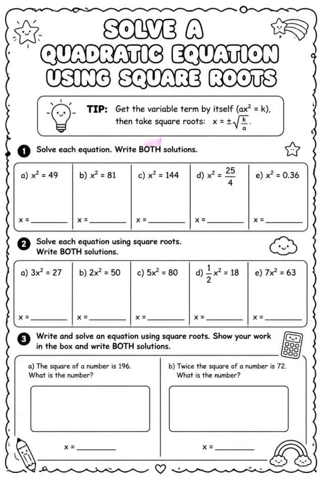 Solve a quadratic equation using square roots
