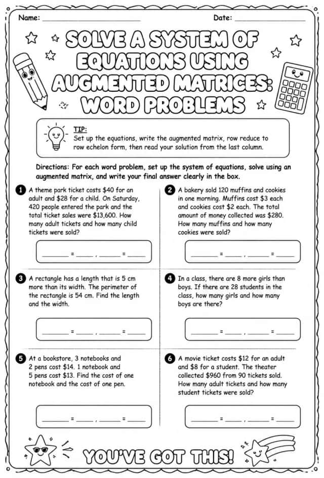 Solve a system of equations using augmented matrices: word problems
