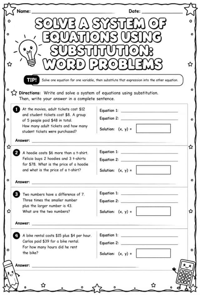 Solve a system of equations using substitution: word problems
