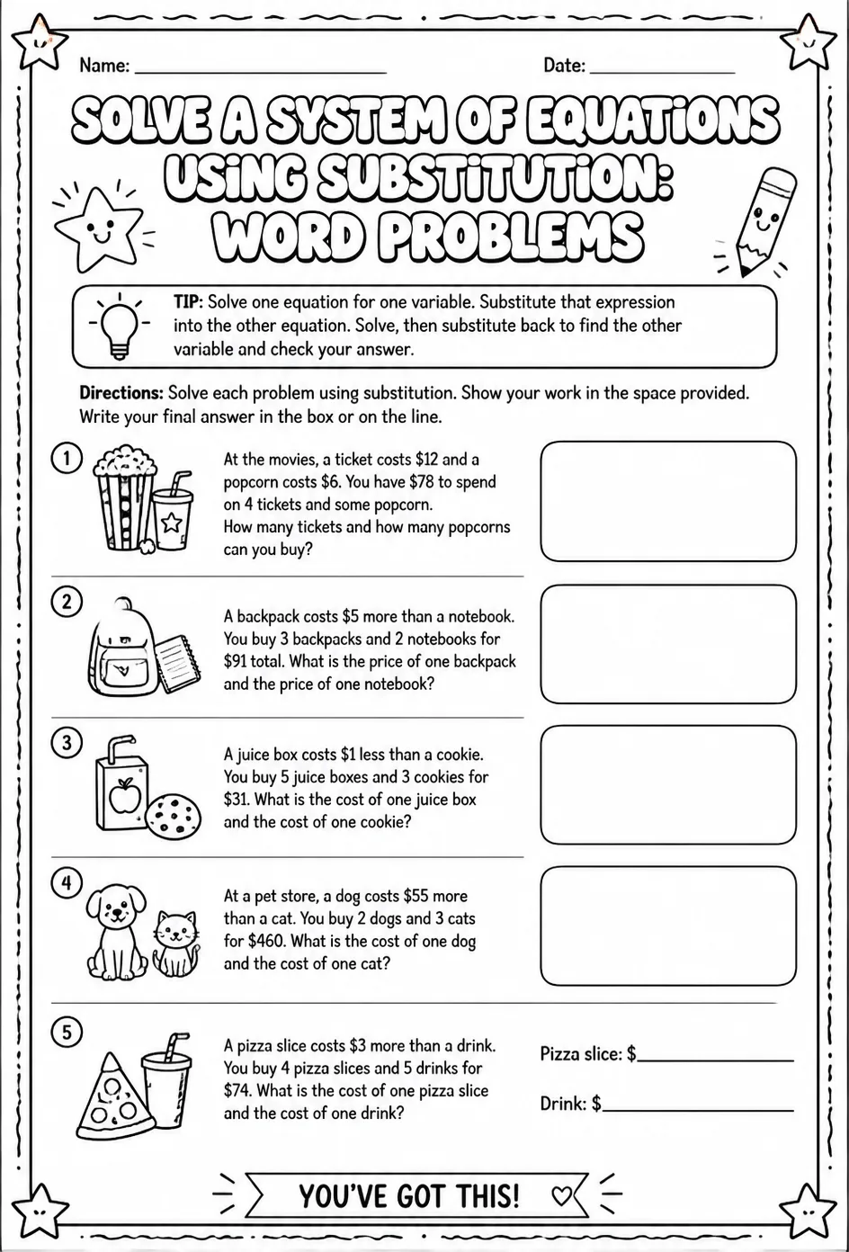Solve a system of equations using substitution: word problems