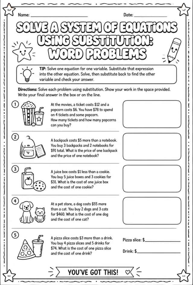 Solve a system of equations using substitution: word problems