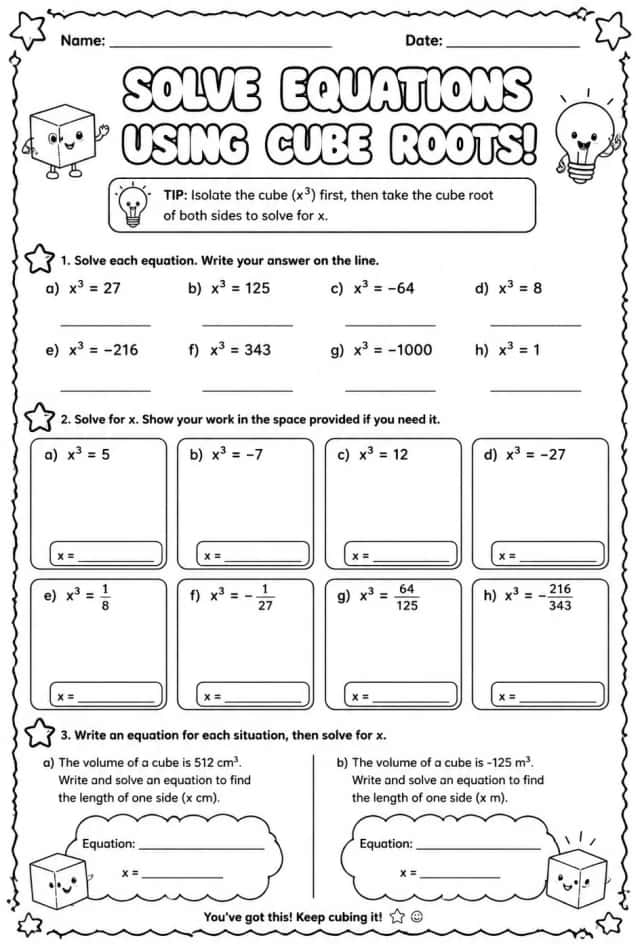 Solve equations using cube roots