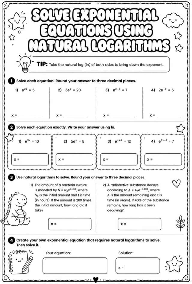Solve exponential equations using natural logarithms