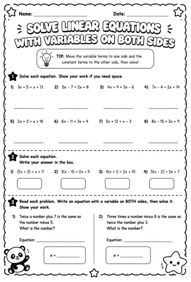 Solve linear equations with variables on both sides