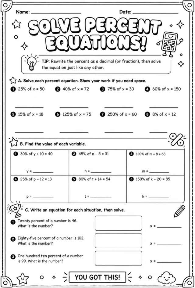Solve percent equations