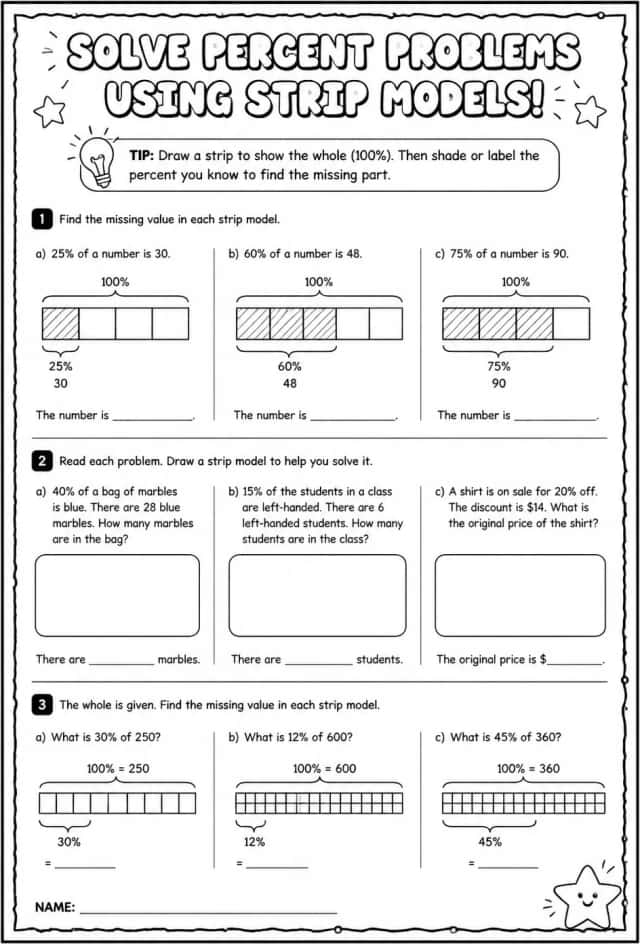 Solve percent problems using strip models