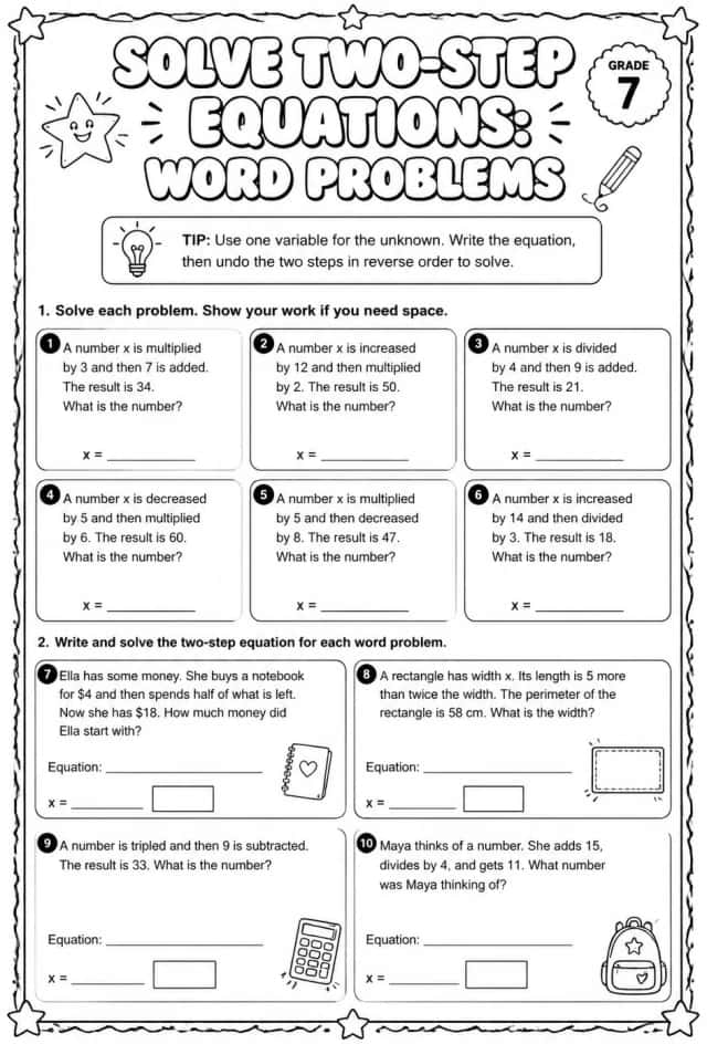 Solve two-step equations: word problems