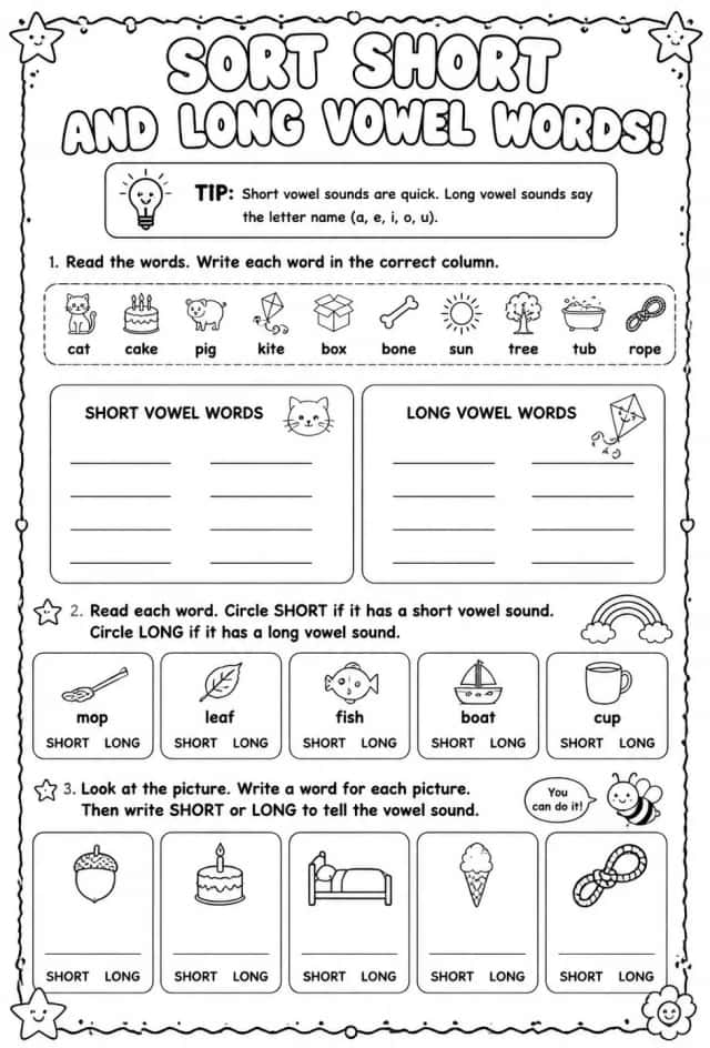 Sort short and long vowel words
