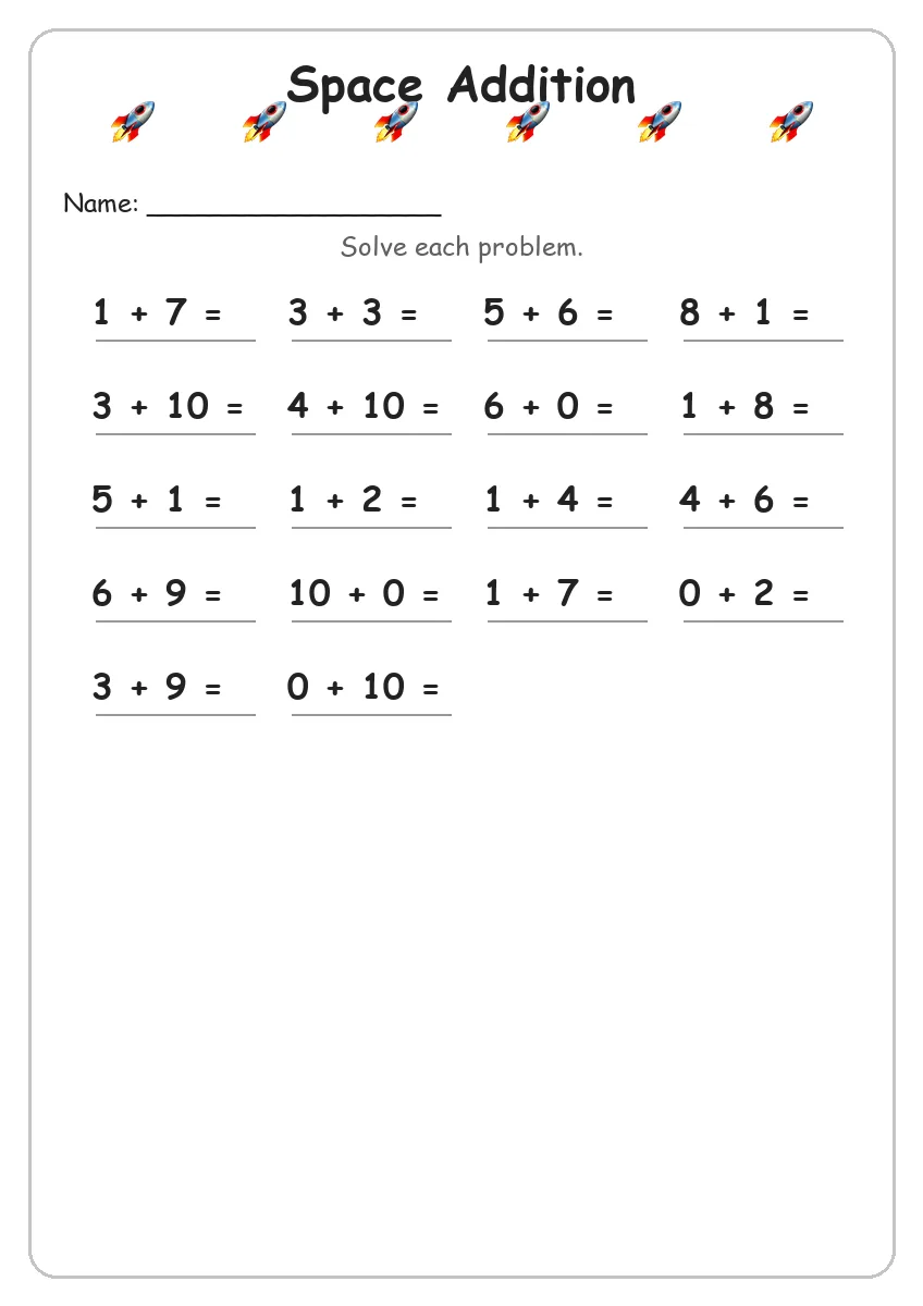 Space Addition (Grade 1)