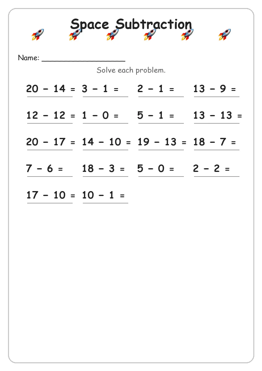 Space Subtraction (Grade 1)