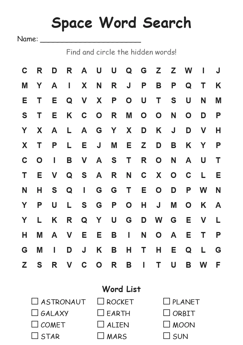 Space Word Search (Grade 3)