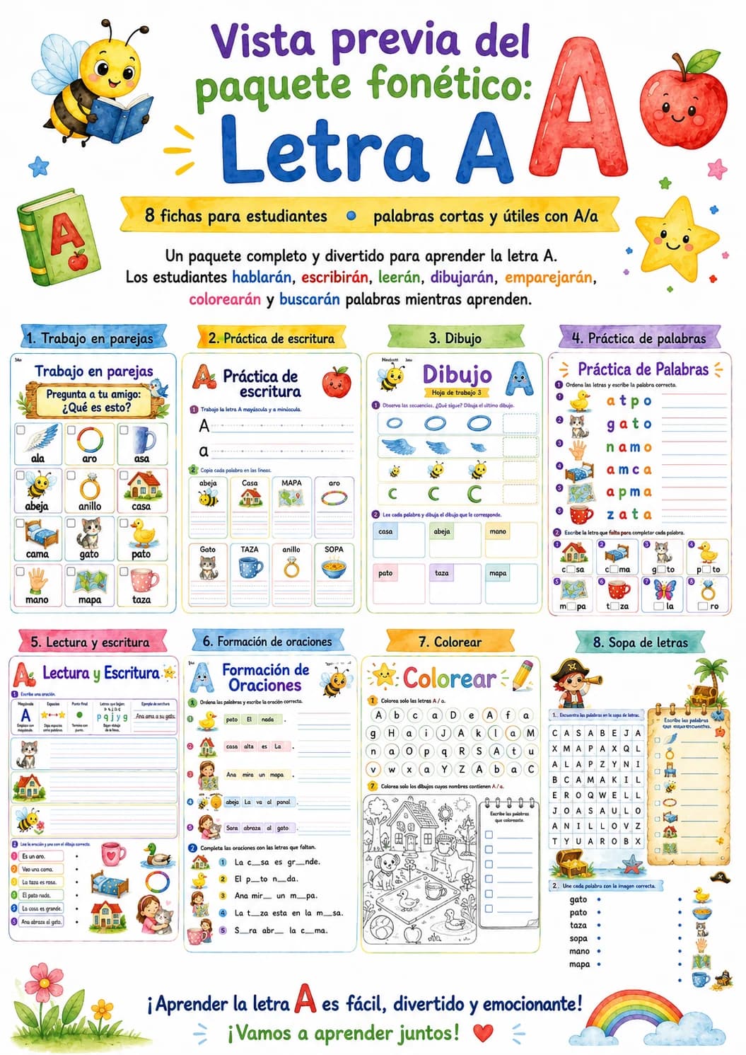 Spanish Letter A Phonics Worksheets Pack page 2 printable worksheet preview