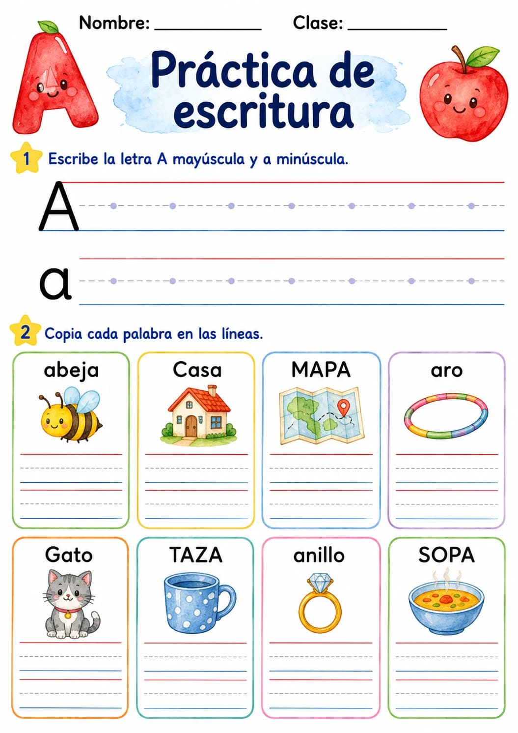 Spanish Letter A Phonics Worksheets Pack page 4 printable worksheet preview