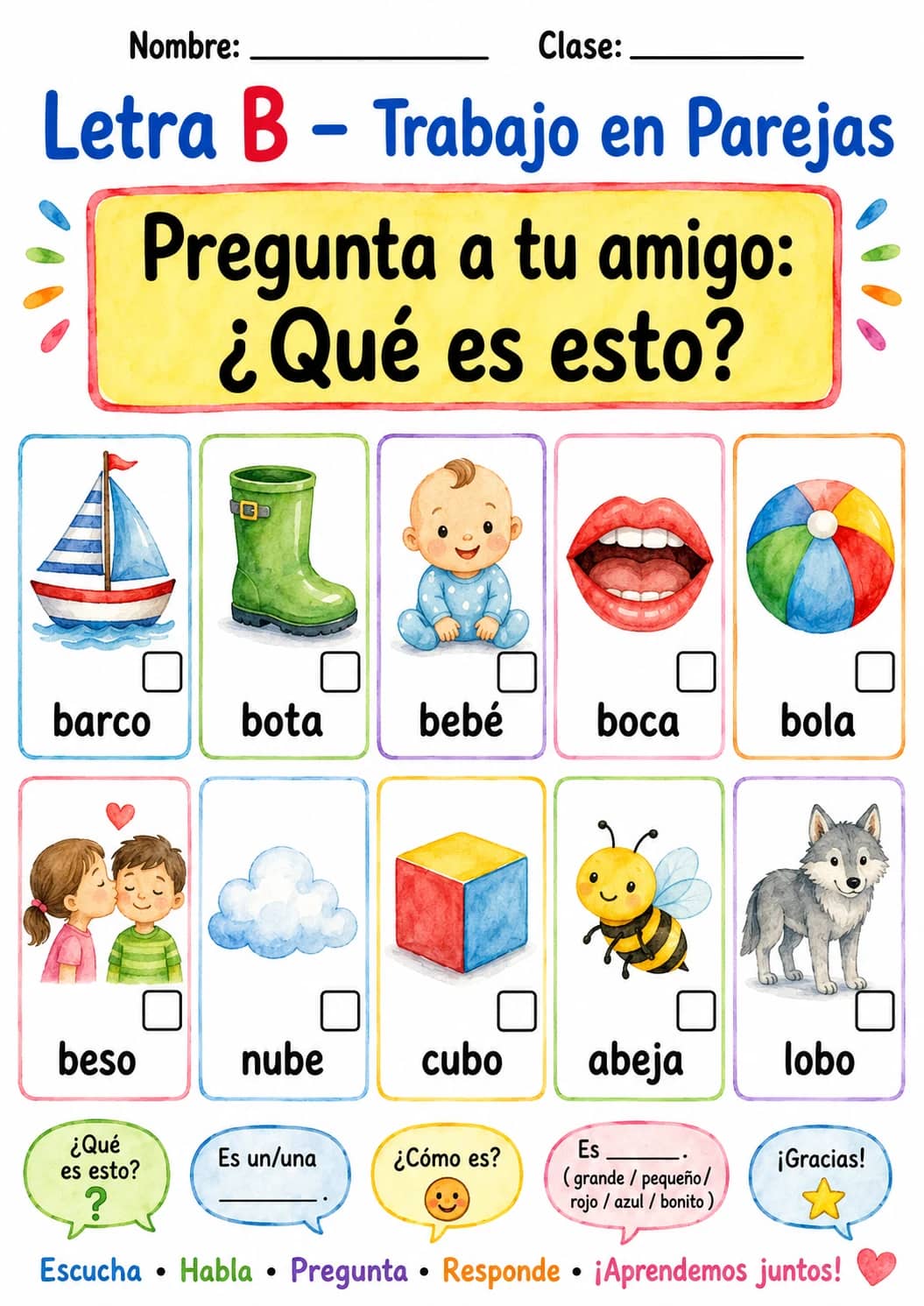 Spanish Letter B Phonics Worksheets Pack printable worksheet pack preview from KiwiBee