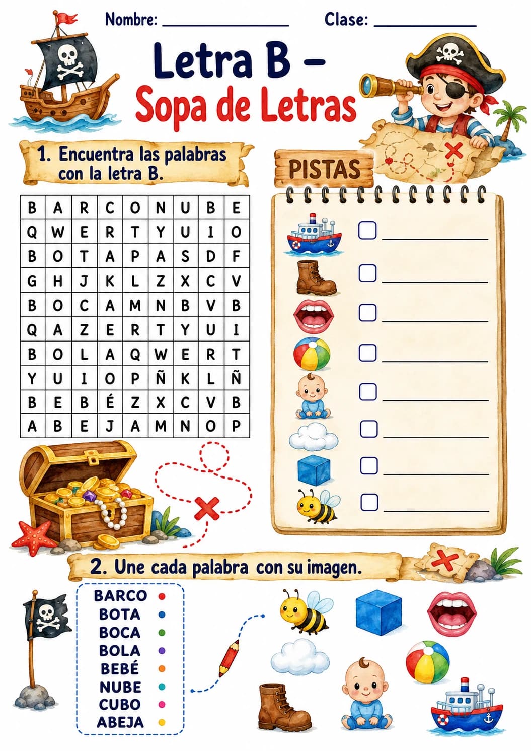 Spanish Letter B Phonics Worksheets Pack page 2 printable worksheet preview