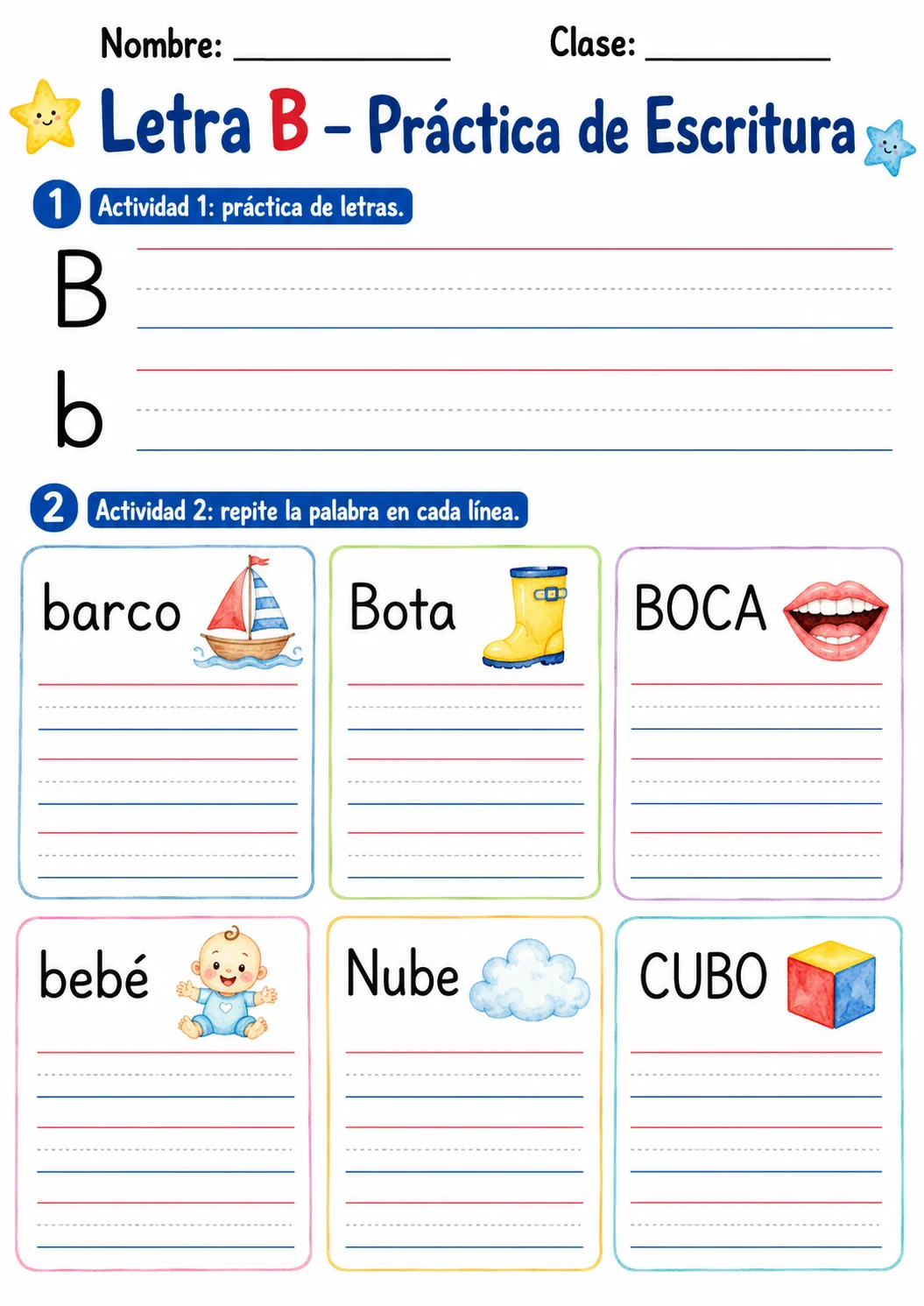Spanish Letter B Phonics Worksheets Pack page 7 printable worksheet preview
