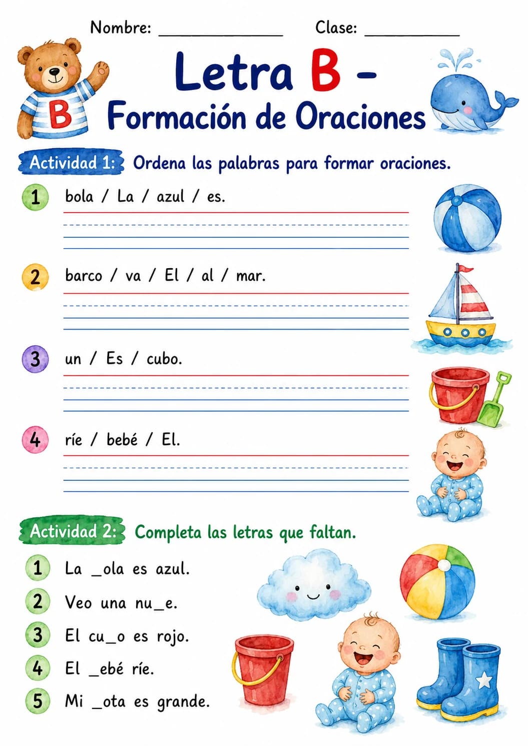 Spanish Letter B Phonics Worksheets Pack page 8 printable worksheet preview
