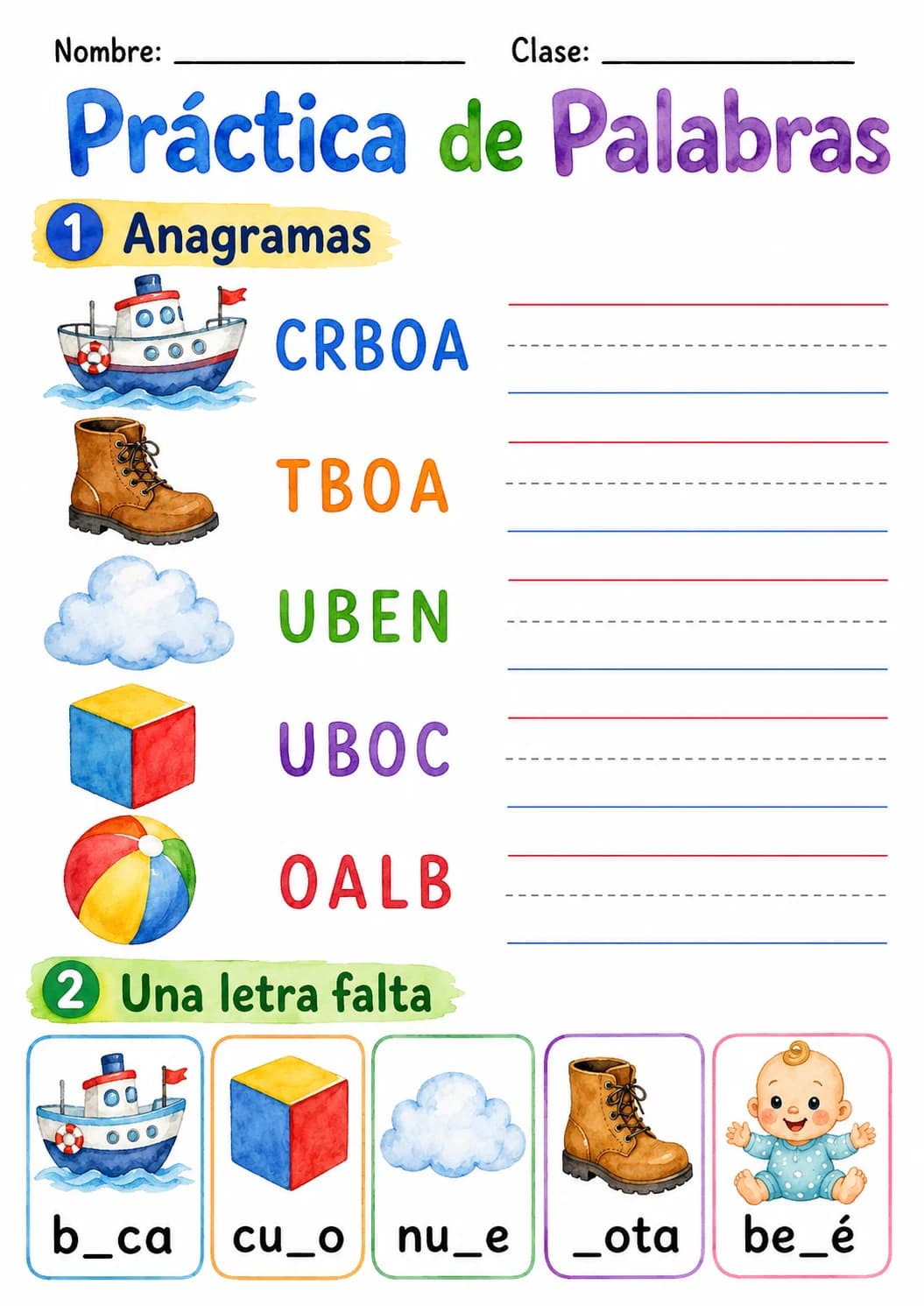 Spanish Letter B Phonics Worksheets Pack page 10 printable worksheet preview