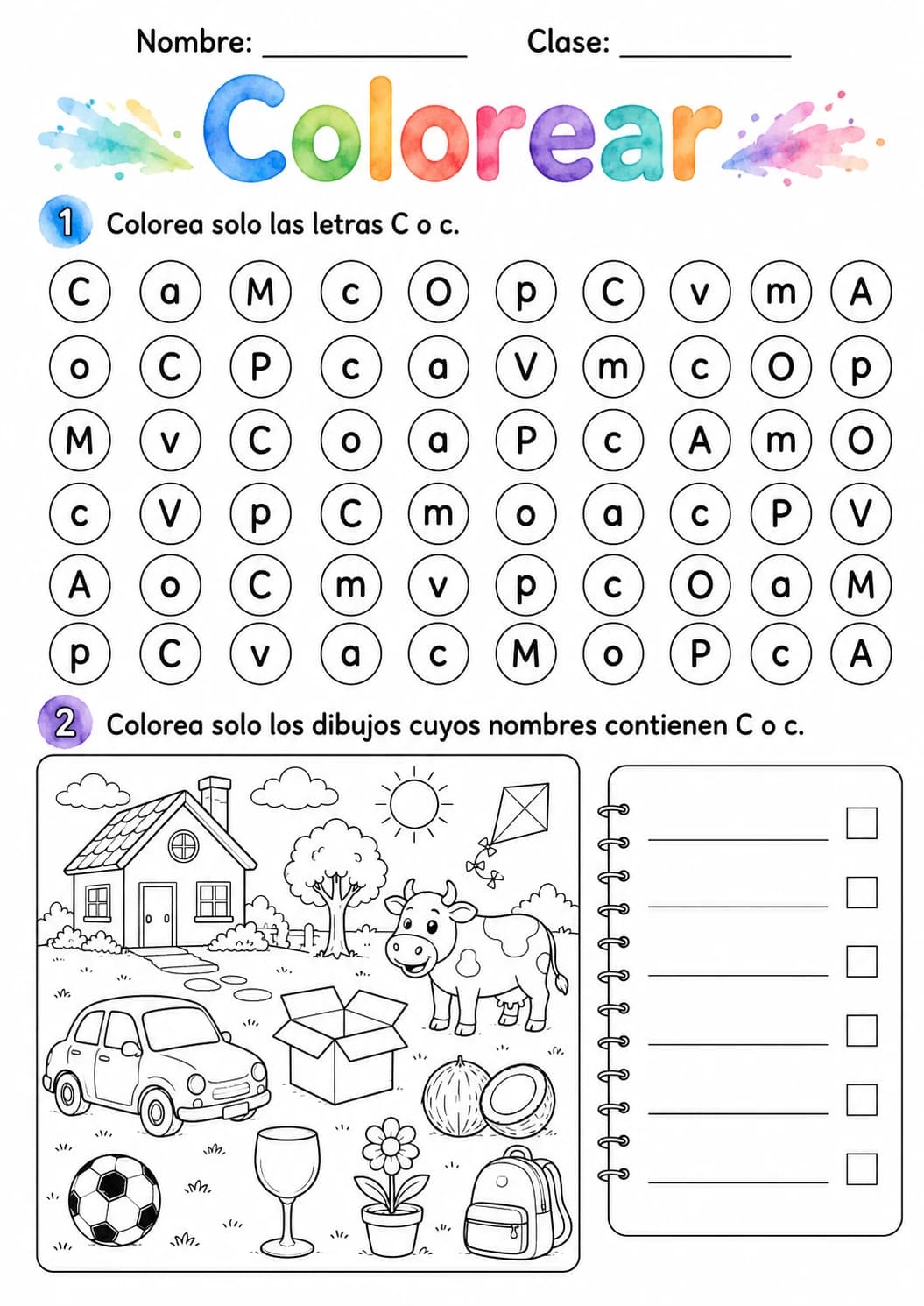 Spanish Letter C Phonics Worksheets Pack page 3 printable worksheet preview
