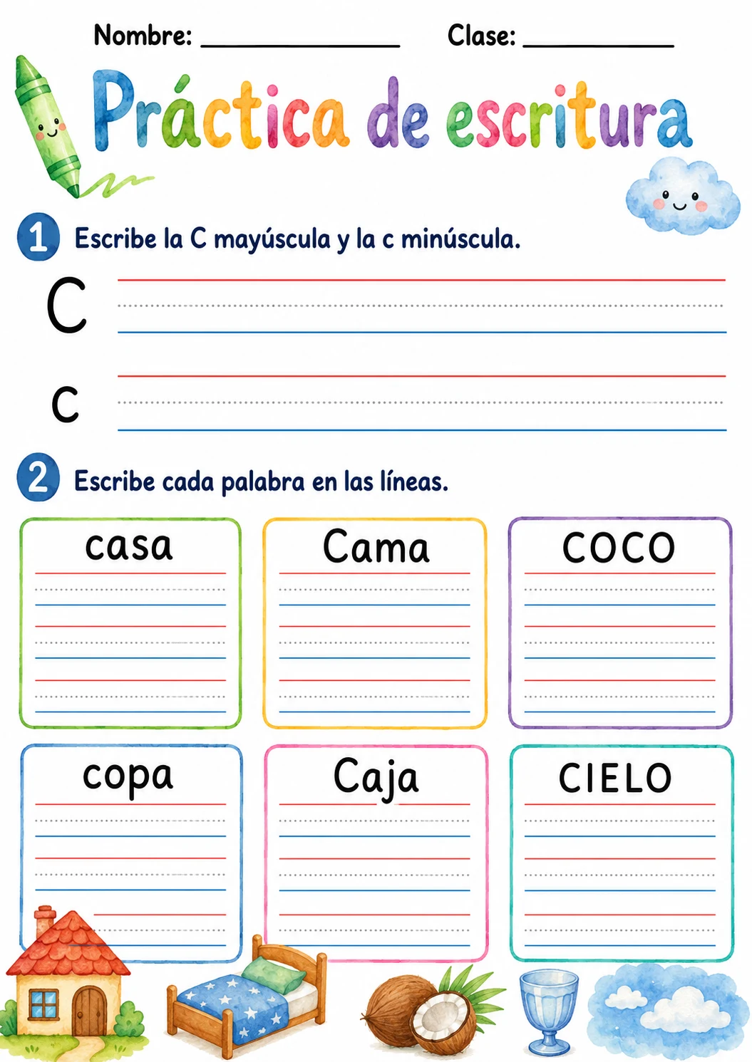 Spanish Letter C Phonics Worksheets Pack page 6 printable worksheet preview