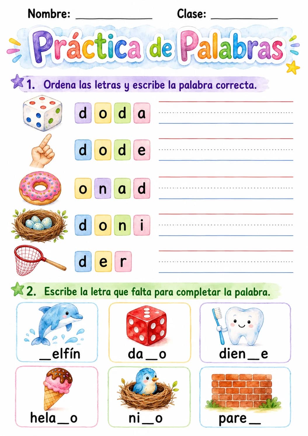 Spanish Letter D Phonics Worksheets Pack printable worksheet pack preview from KiwiBee
