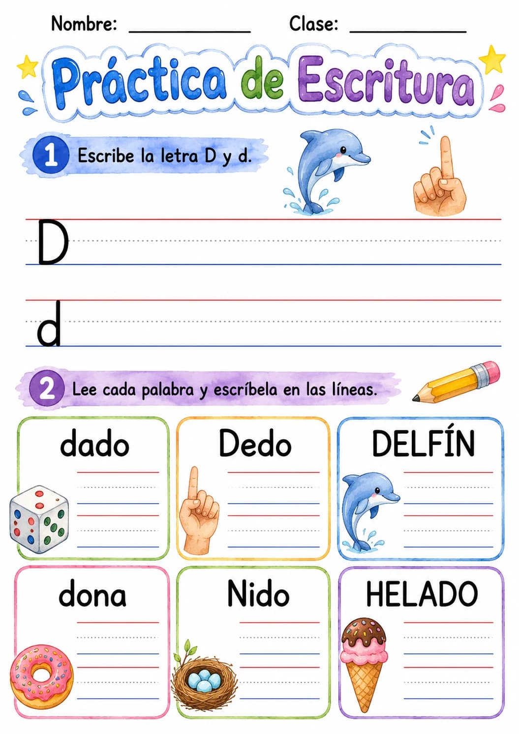 Spanish Letter D Phonics Worksheets Pack page 3 printable worksheet preview