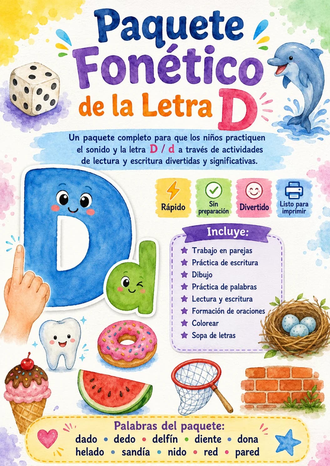 Spanish Letter D Phonics Worksheets Pack page 4 printable worksheet preview