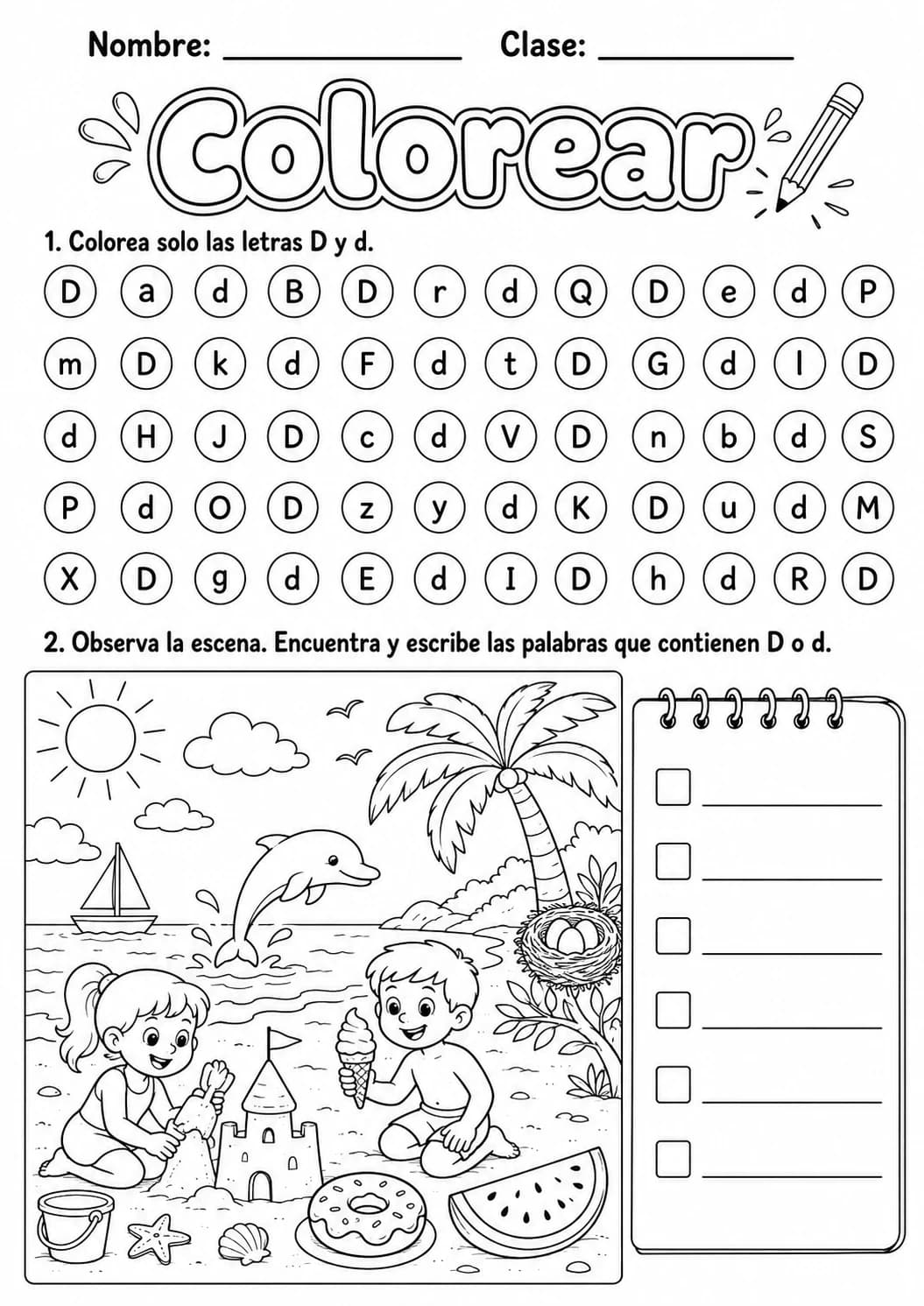 Spanish Letter D Phonics Worksheets Pack page 6 printable worksheet preview