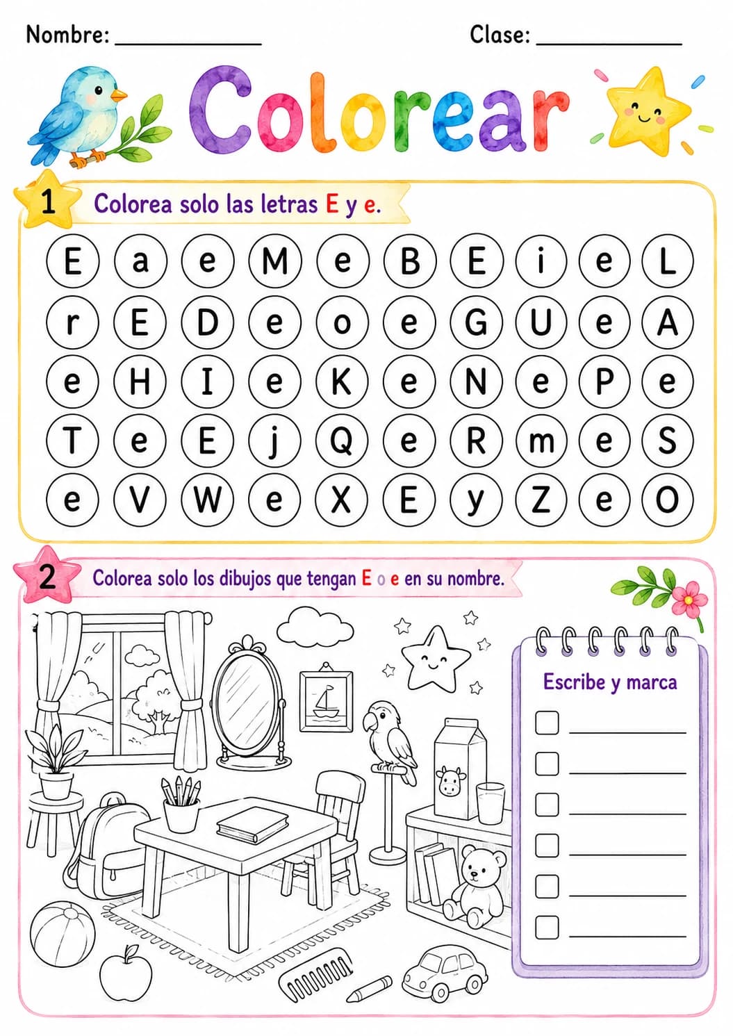 Spanish Letter E Phonics Worksheets Pack page 5 printable worksheet preview