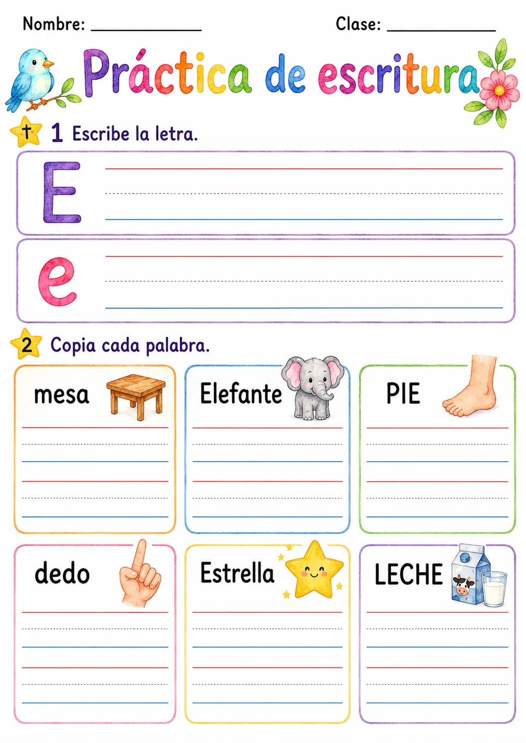 Spanish Letter E Phonics Worksheets Pack page 10 printable worksheet preview
