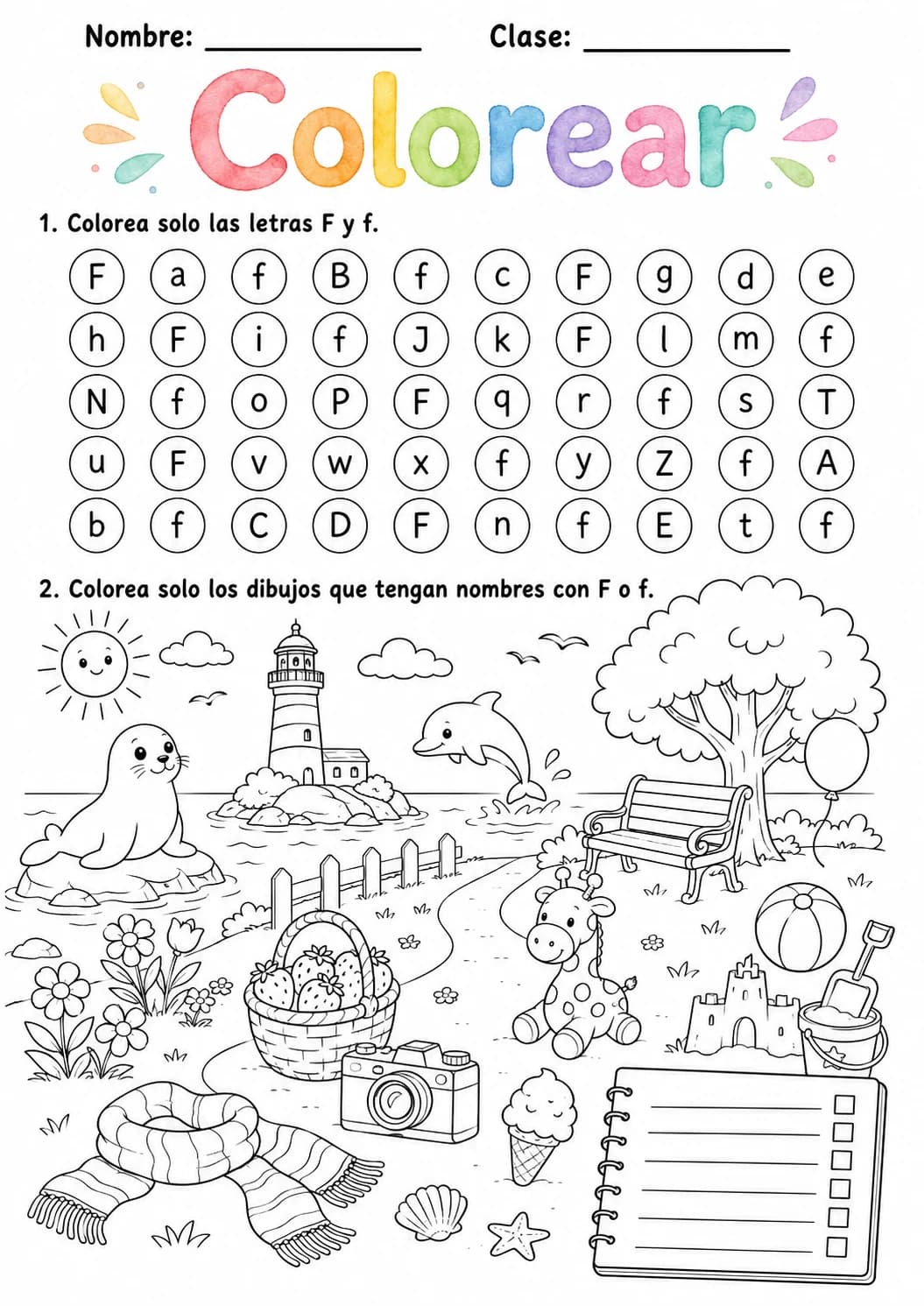 Spanish Letter F Phonics Worksheets Pack page 2 printable worksheet preview