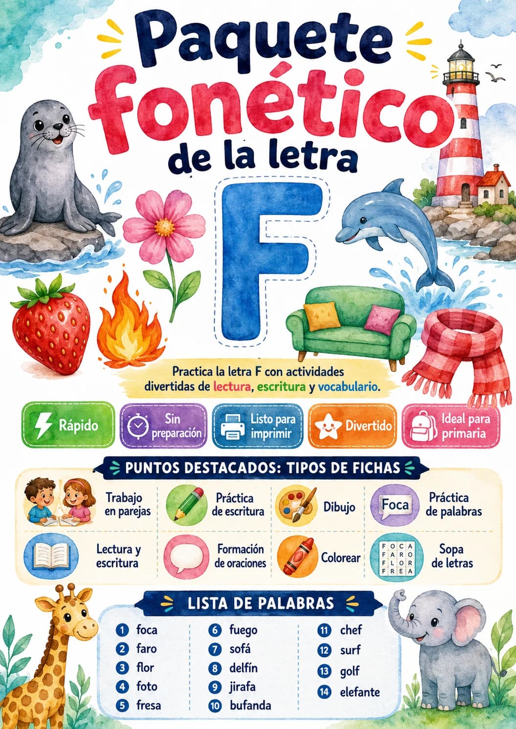 Spanish Letter F Phonics Worksheets Pack page 5 printable worksheet preview