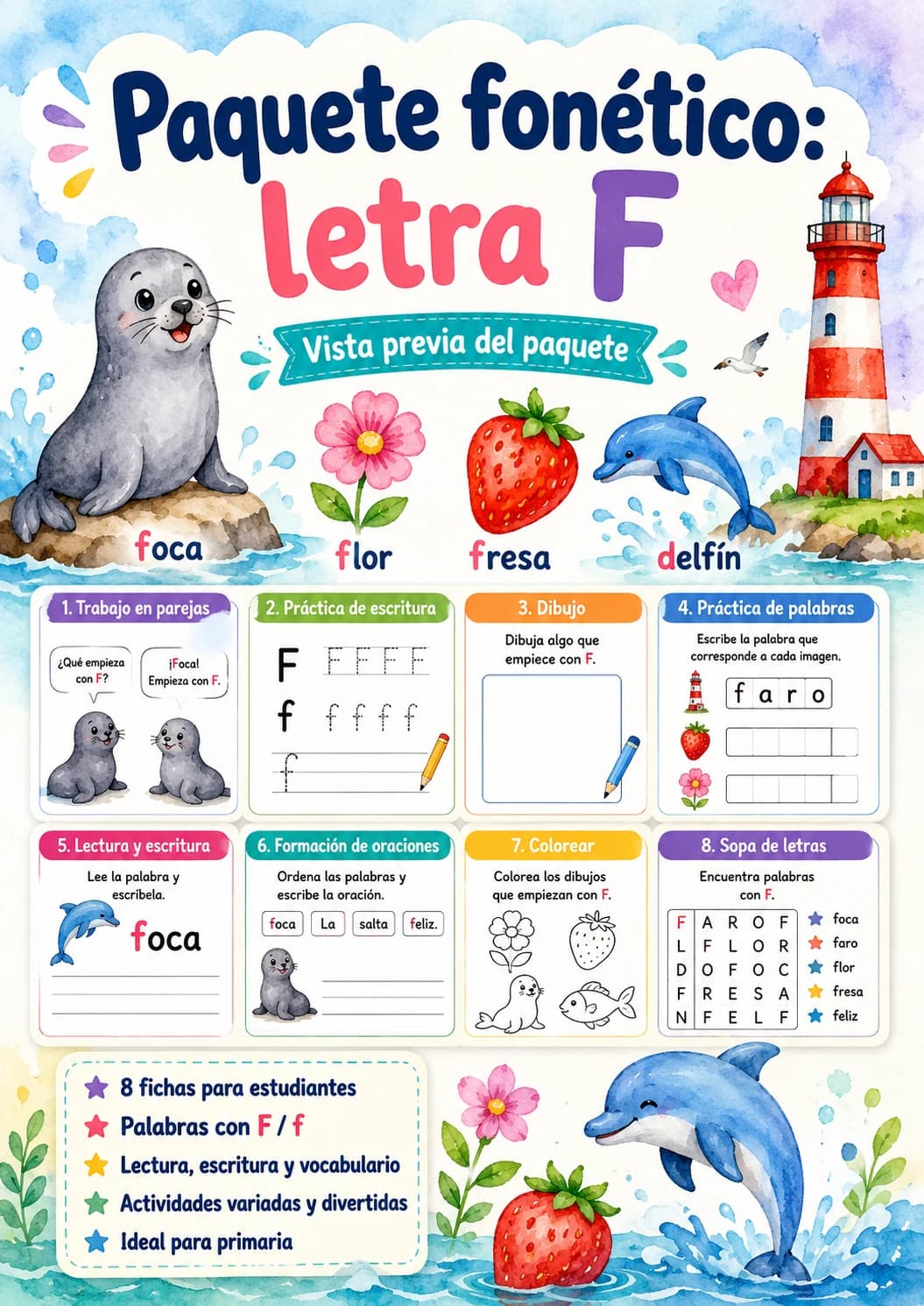 Spanish Letter F Phonics Worksheets Pack page 10 printable worksheet preview