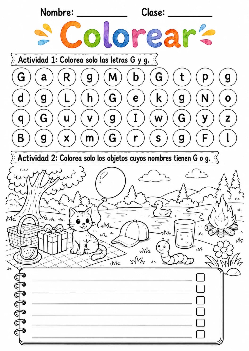Spanish Letter G Phonics Worksheets Pack page 7 printable worksheet preview