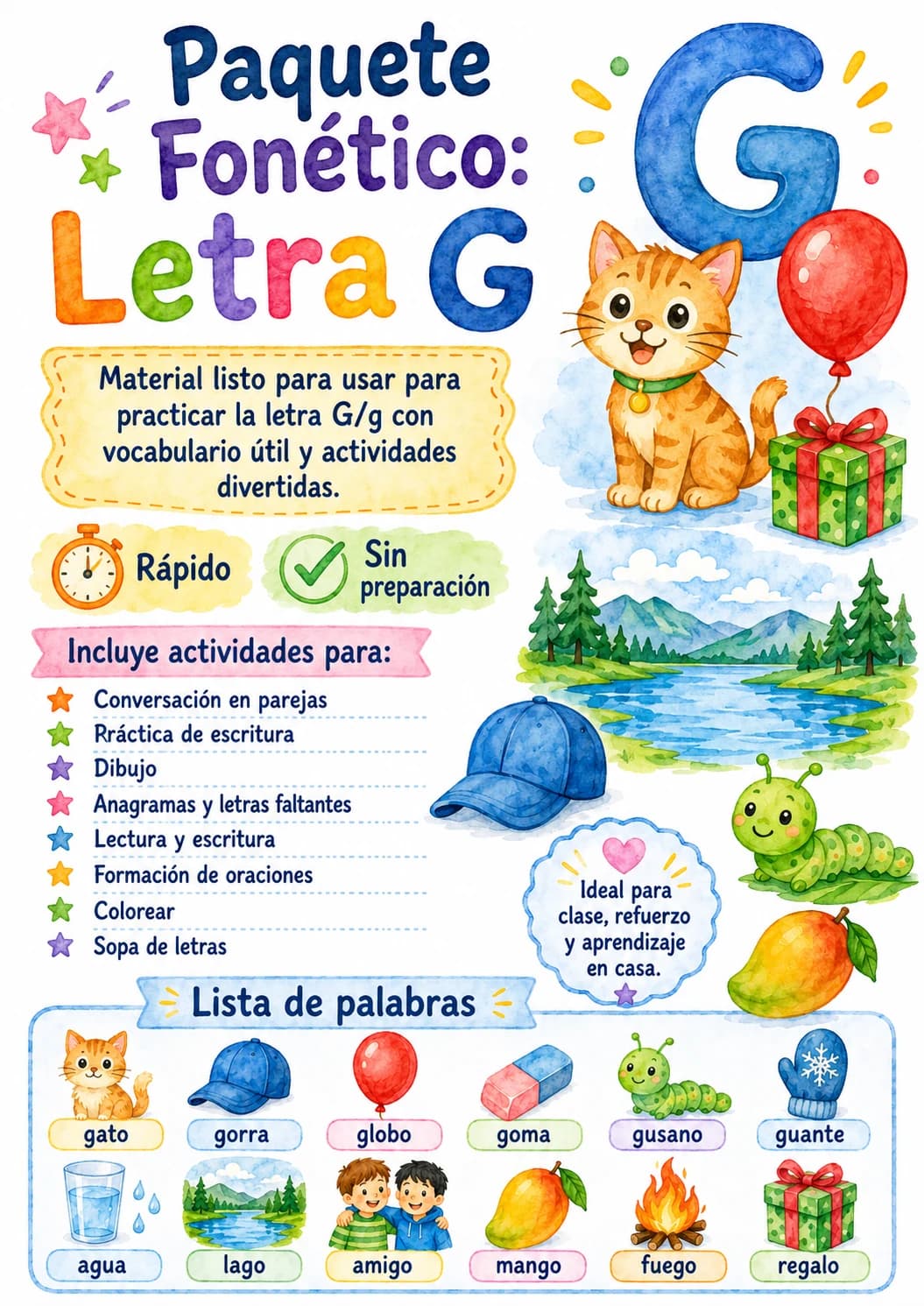 Spanish Letter G Phonics Worksheets Pack page 9 printable worksheet preview