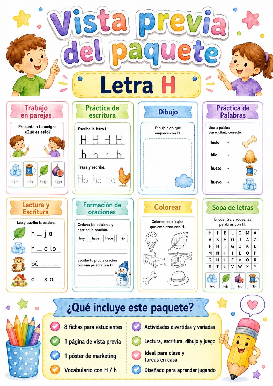 Spanish Letter H Phonics Worksheets Pack page 5 printable worksheet preview