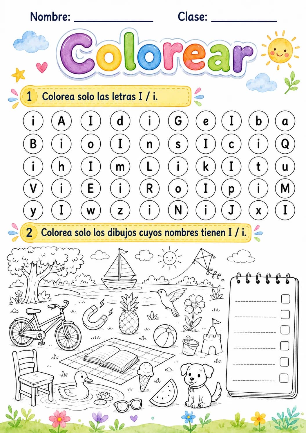 Spanish Letter I Phonics Worksheets Pack printable worksheet pack preview from KiwiBee