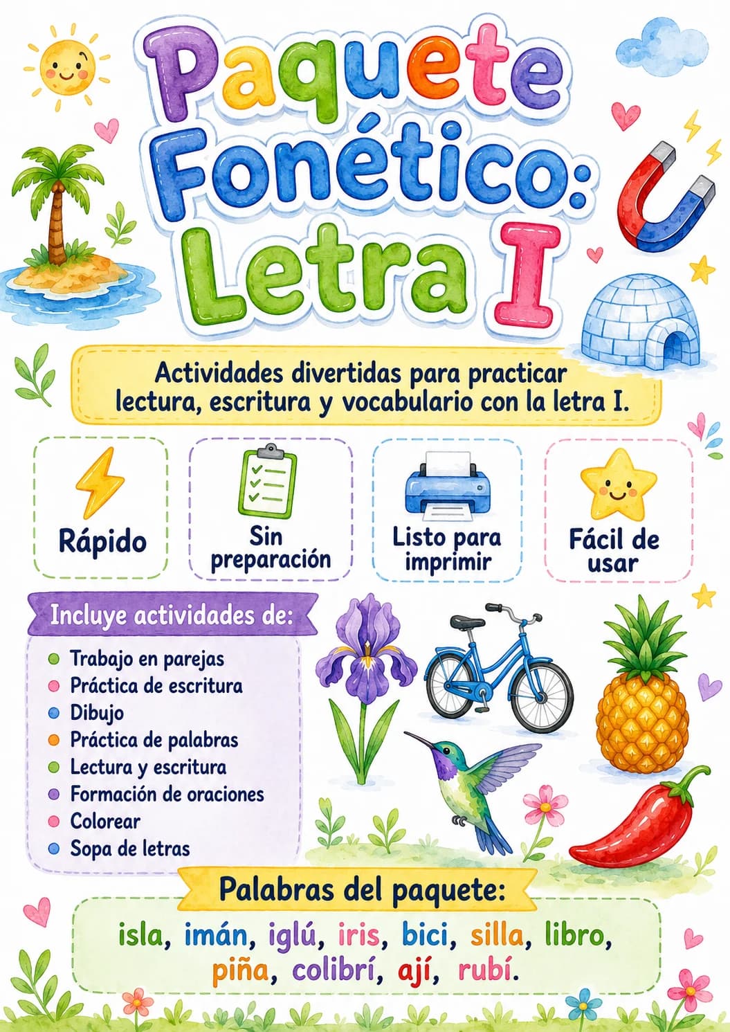 Spanish Letter I Phonics Worksheets Pack page 8 printable worksheet preview