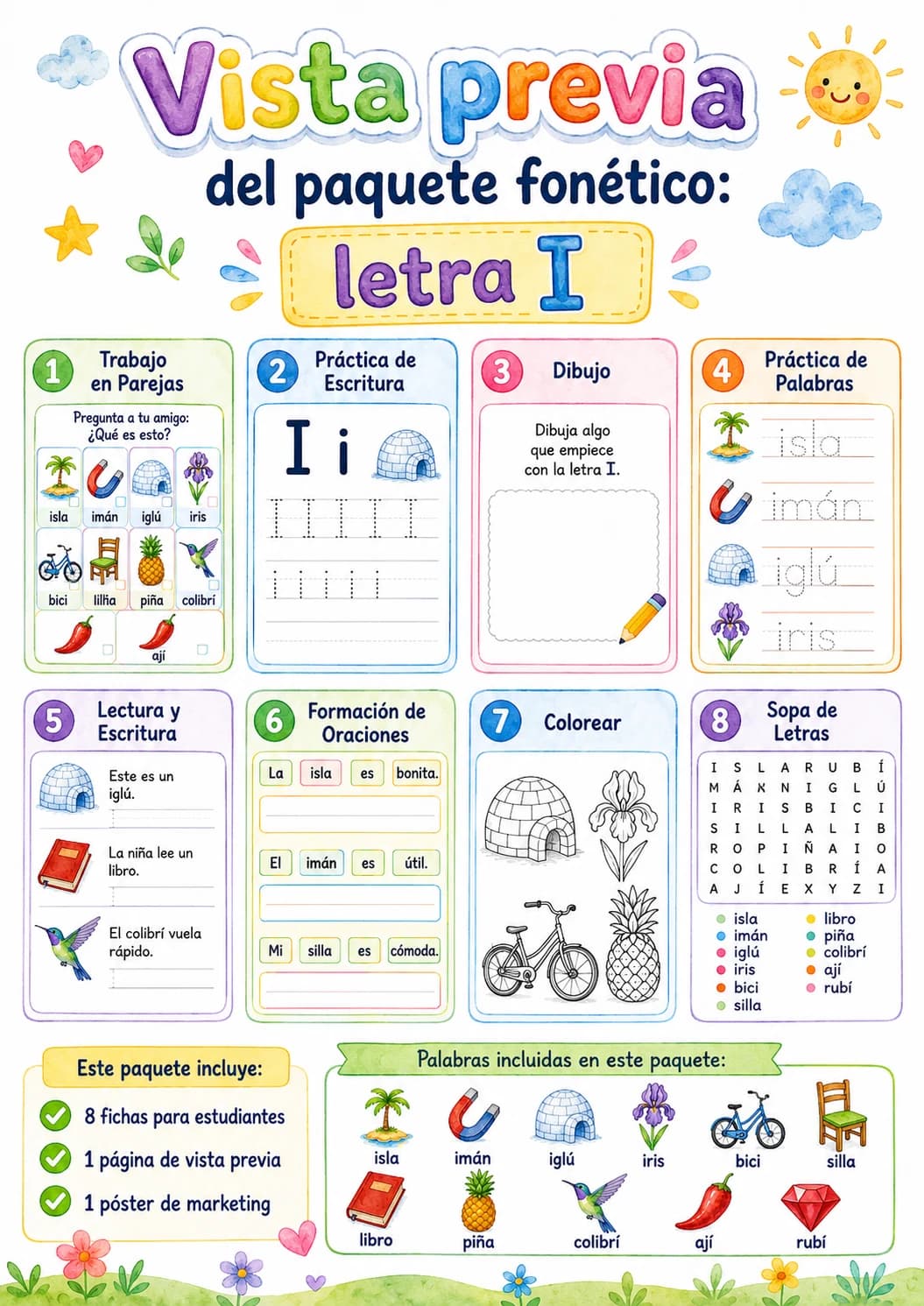 Spanish Letter I Phonics Worksheets Pack page 9 printable worksheet preview
