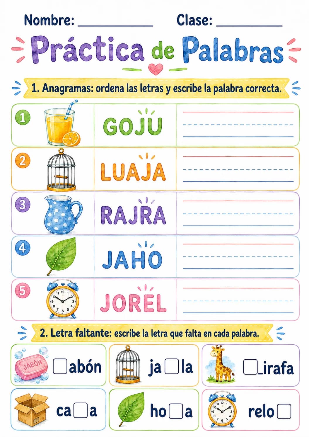 Spanish Letter J Phonics Worksheets Pack printable worksheet pack preview from KiwiBee
