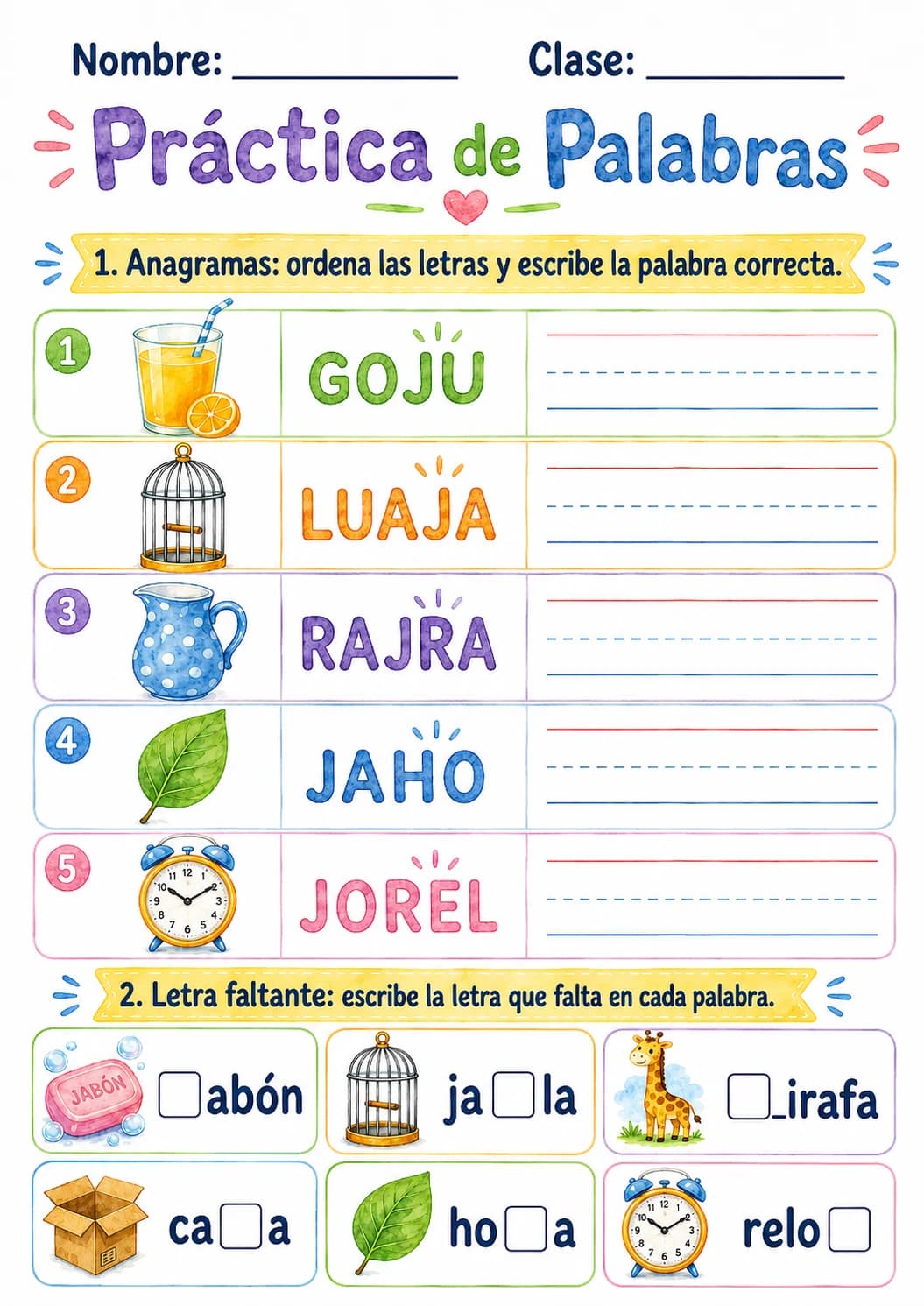 Spanish Letter J Phonics Worksheets Pack printable worksheet pack preview from KiwiBee