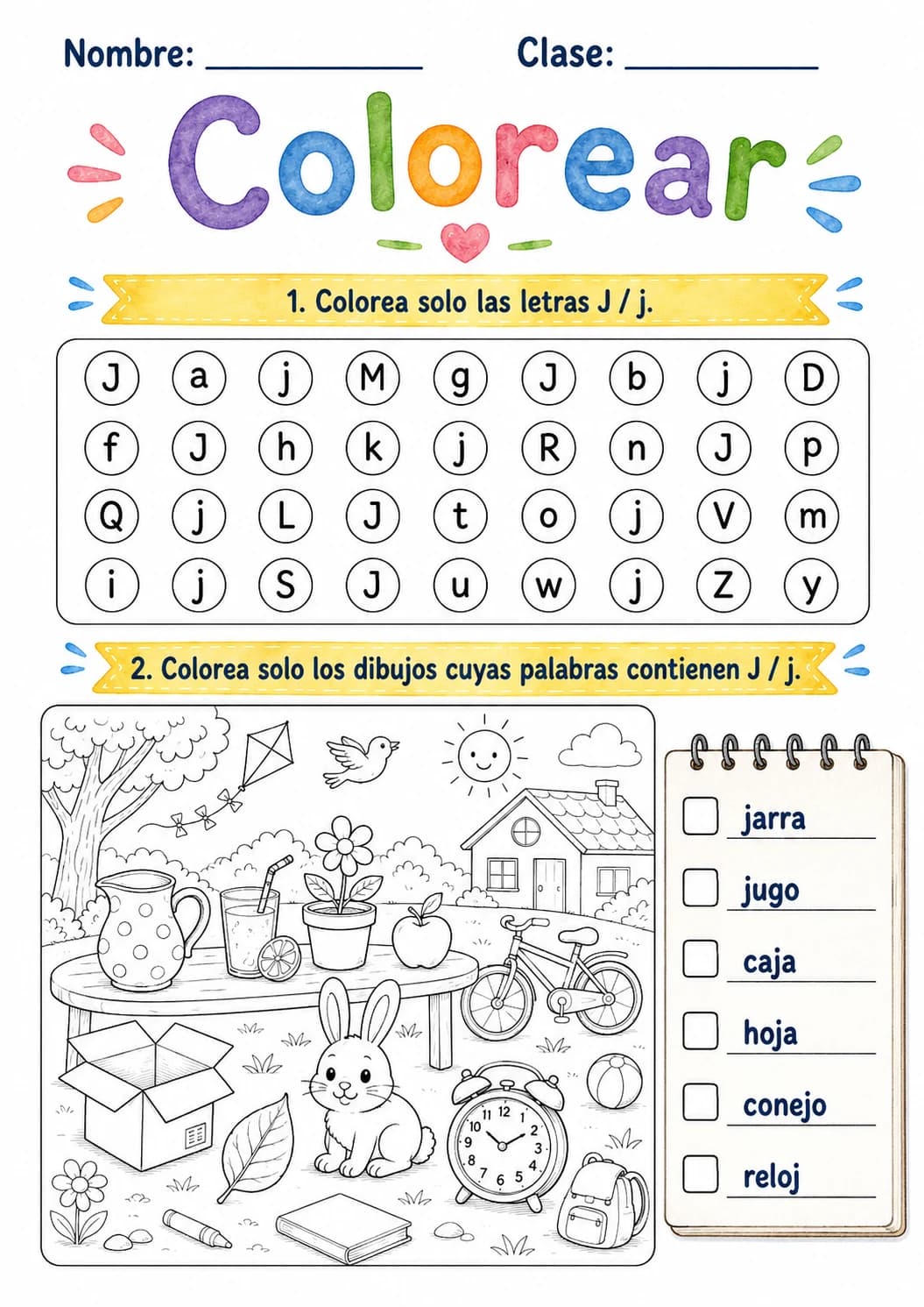 Spanish Letter J Phonics Worksheets Pack page 10 printable worksheet preview