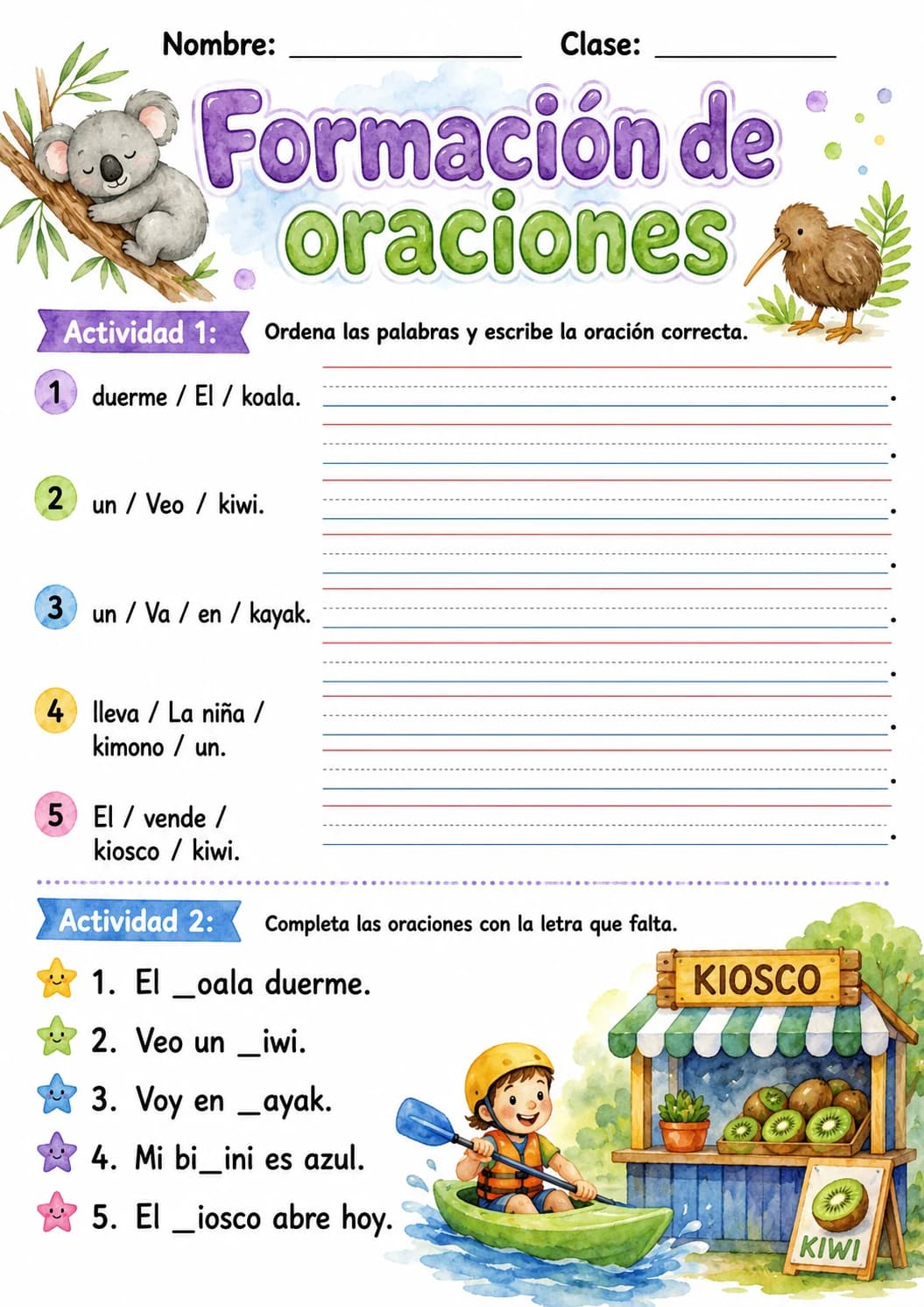 Spanish Letter K Phonics Worksheets Pack page 3 printable worksheet preview