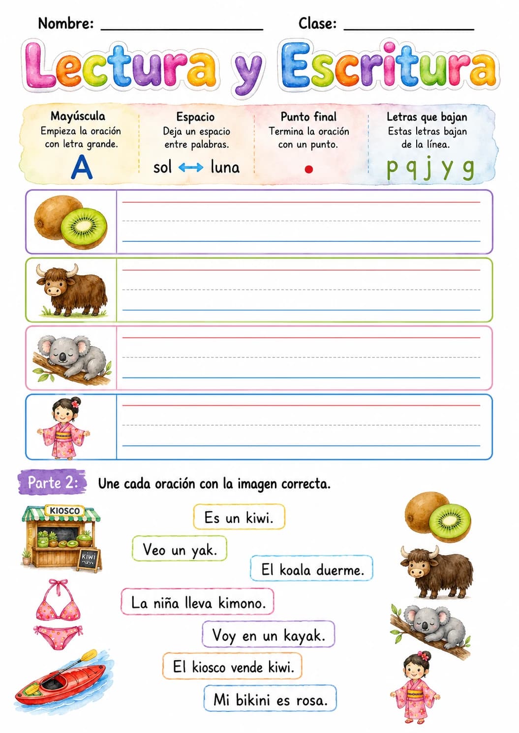 Spanish Letter K Phonics Worksheets Pack page 6 printable worksheet preview
