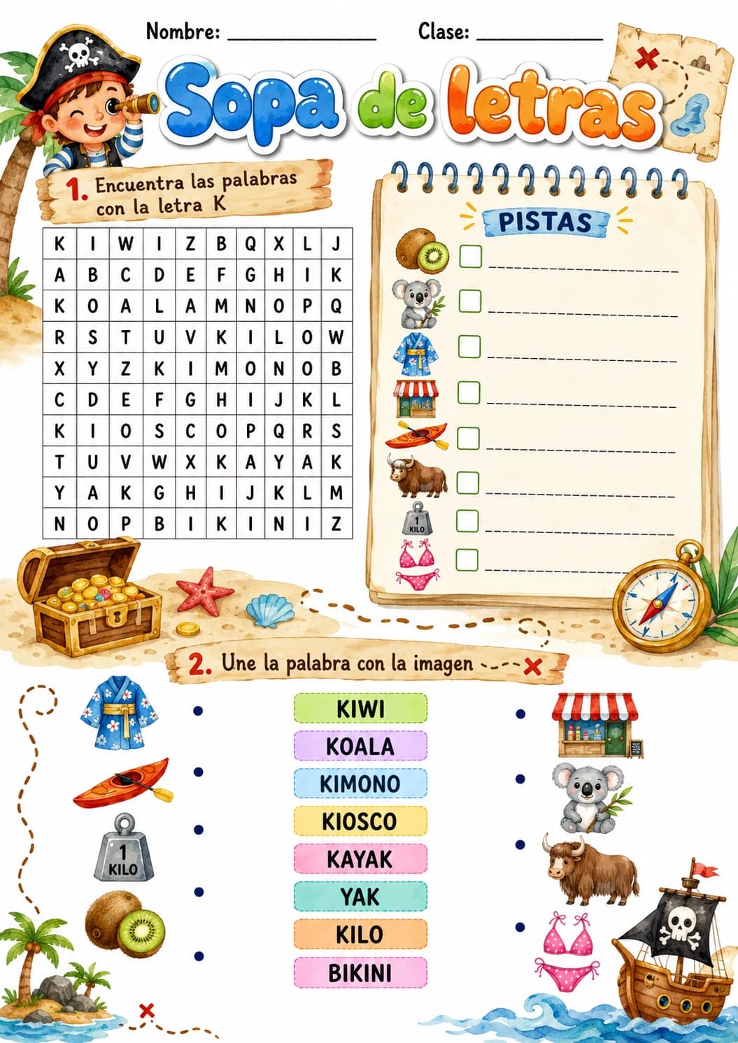 Spanish Letter K Phonics Worksheets Pack page 7 printable worksheet preview